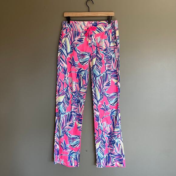NWT Lilly Pulitzer‎ Galley Pant Tiki Pink Cabana Crazed Sz 2 Pink Blue High Rise - Picture 4 of 16